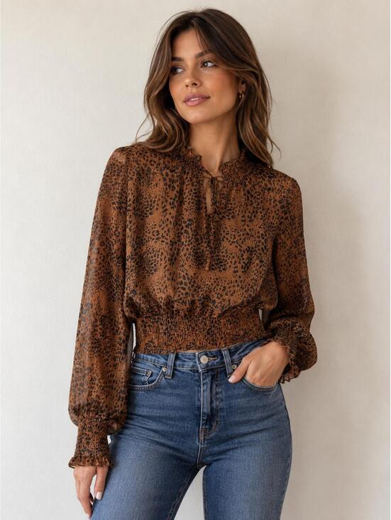 Forever 21 Tops - Forever 21 Leopard Print Smocked Peasant Blouse | Sheer Boho Top